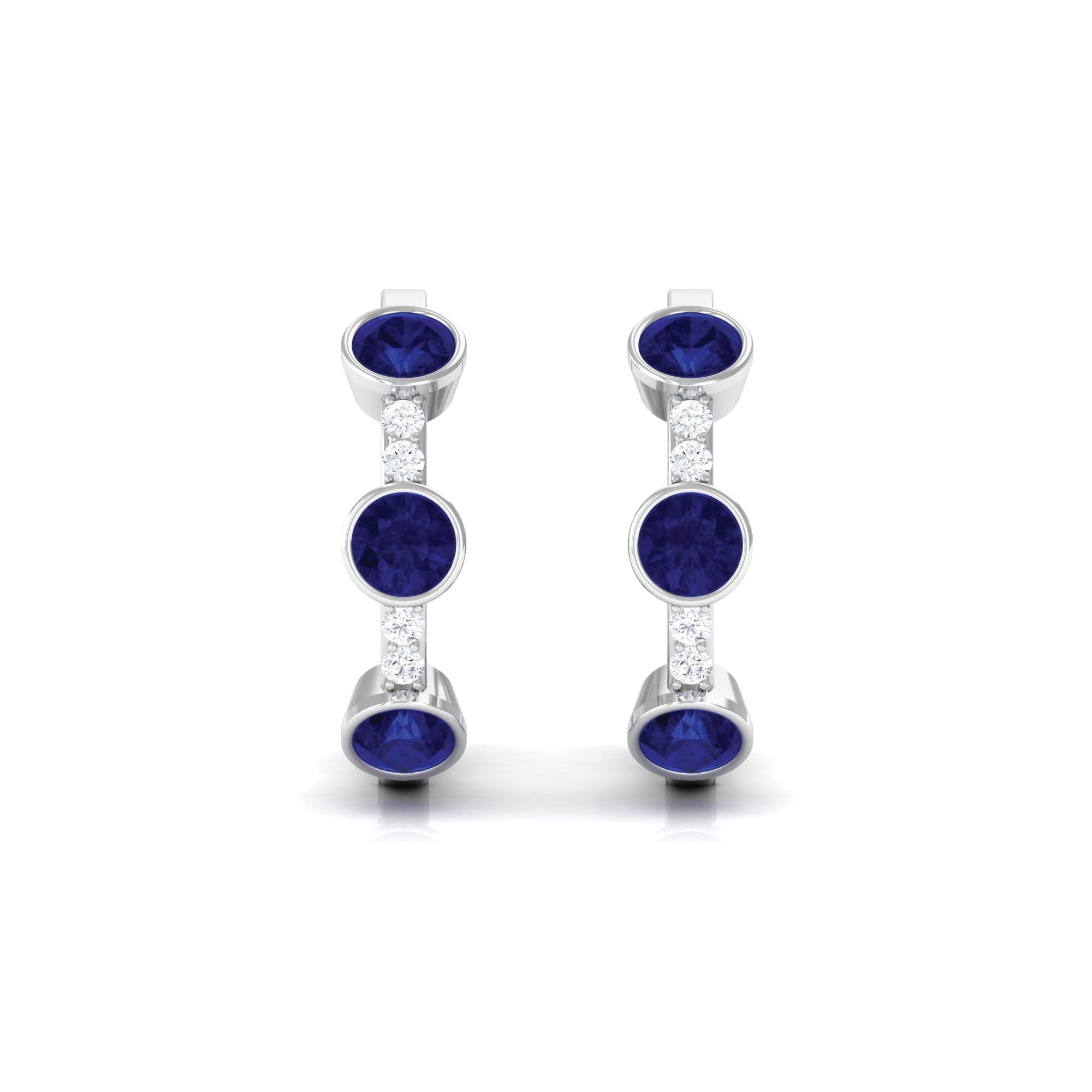 1.25 CT Bezel Set Blue Sapphire Hinged Hoop Earrings with Diamond Blue Sapphire - ( AAA ) - Quality - Rosec Jewels
