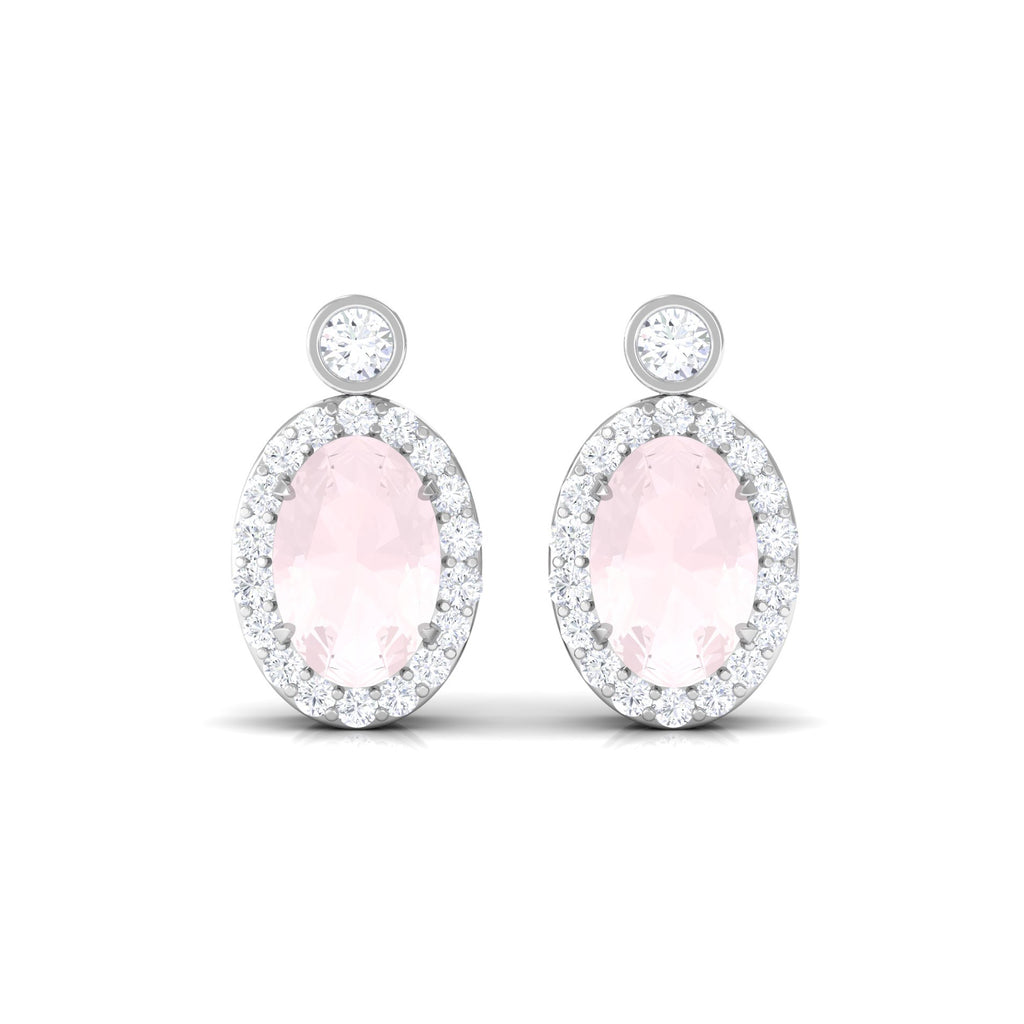 1 CT Oval Rose Quartz and Diamond Halo Stud Earrings Rose Quartz - ( AAA ) - Quality - Rosec Jewels