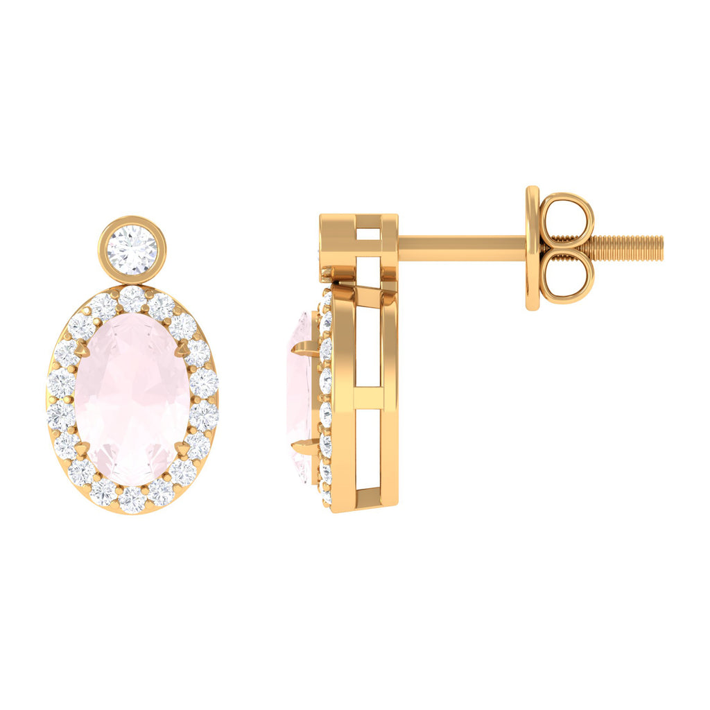 1 CT Oval Rose Quartz and Diamond Halo Stud Earrings Rose Quartz - ( AAA ) - Quality - Rosec Jewels