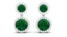 Certified Created Emerald and Diamond Halo Dangle Earrings Lab Created Emerald - ( AAAA ) - Quality - Rosec Jewels
