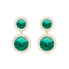 Certified Created Emerald and Diamond Halo Dangle Earrings Lab Created Emerald - ( AAAA ) - Quality - Rosec Jewels