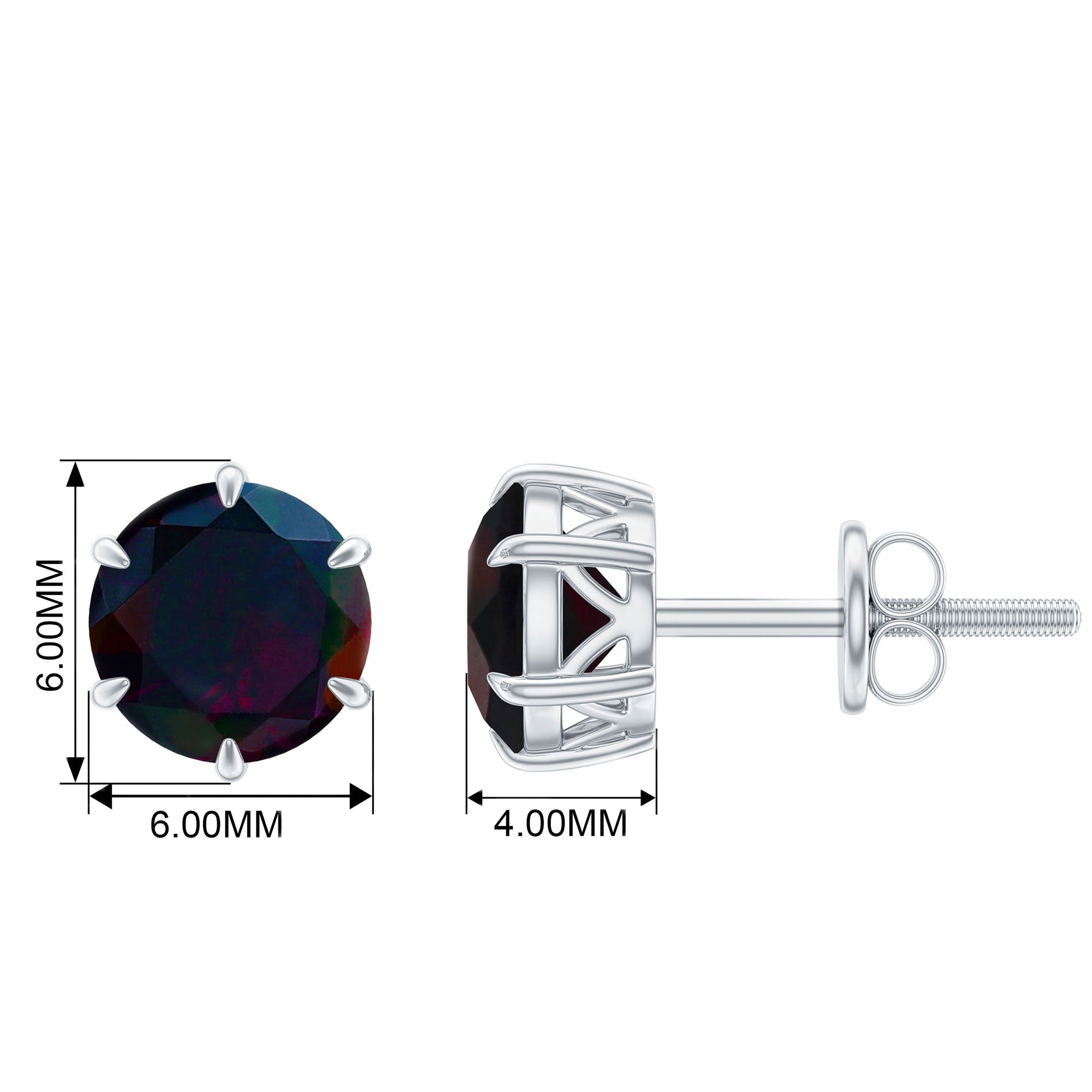 6 MM Claw Set Black Opal Solitaire Stud earrings Black Opal - ( AAA ) - Quality - Rosec Jewels