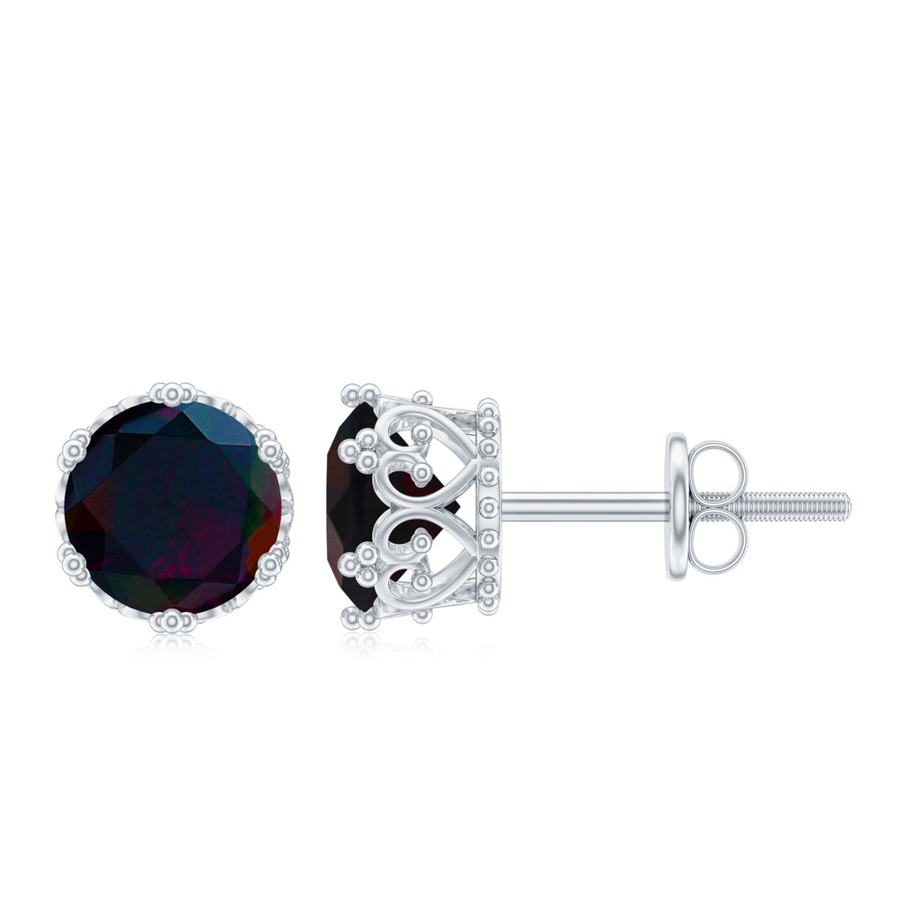1.50 CT Solitaire Black Opal Crown Stud Earrings with Screw Back Black Opal - ( AAA ) - Quality - Rosec Jewels