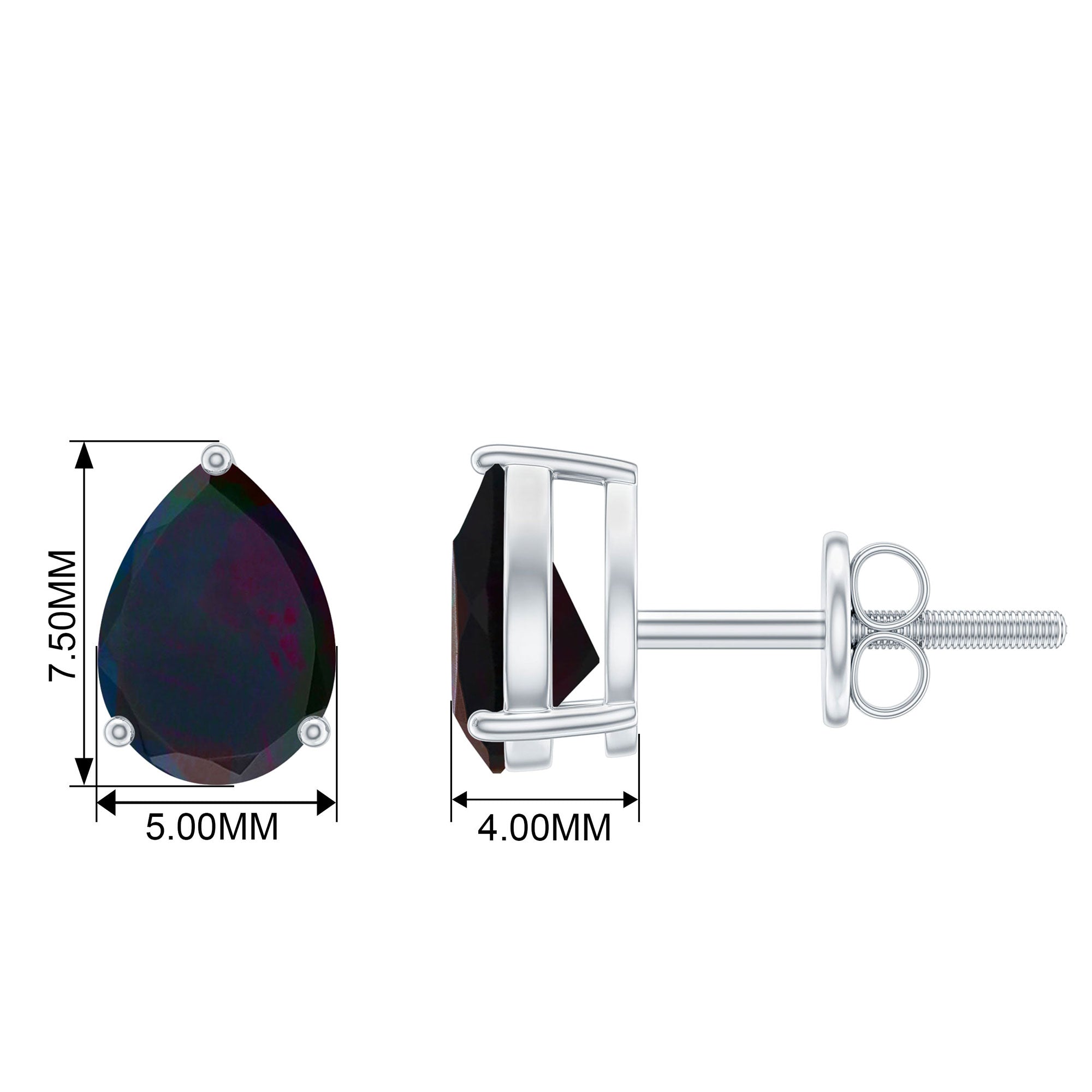Solitaire Black Opal Teardrop Stud Earrings in Prong Setting Black Opal - ( AAA ) - Quality - Rosec Jewels