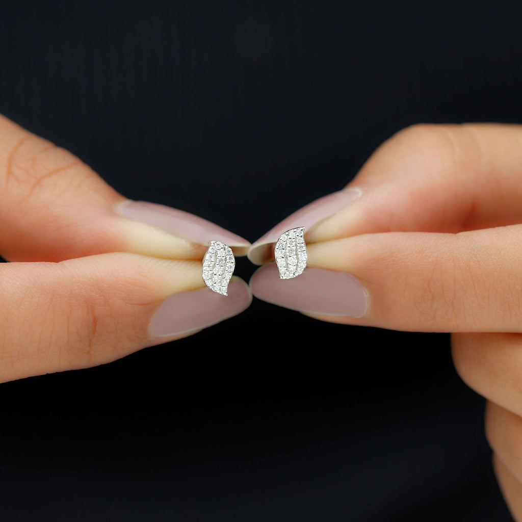 1/4 CT Real Diamond Leaf Stud Earrings Diamond - ( HI-SI ) - Color and Clarity - Rosec Jewels