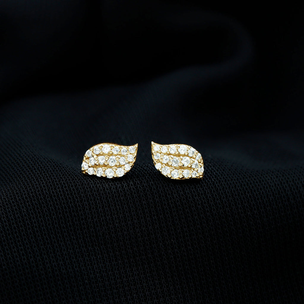 1/4 CT Real Diamond Leaf Stud Earrings Diamond - ( HI-SI ) - Color and Clarity - Rosec Jewels