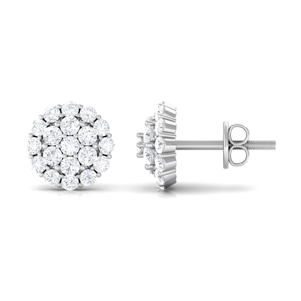 1.25 CT Real Diamond Cluster Stud Earrings Diamond - ( HI-SI ) - Color and Clarity - Rosec Jewels