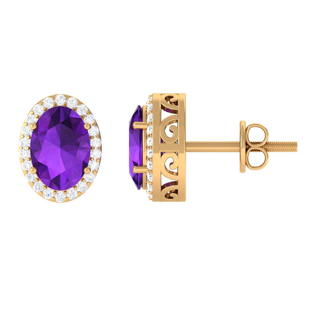 2.50 CT Oval Amethyst and Diamond Halo Stud Earrings Amethyst - ( AAA ) - Quality - Rosec Jewels