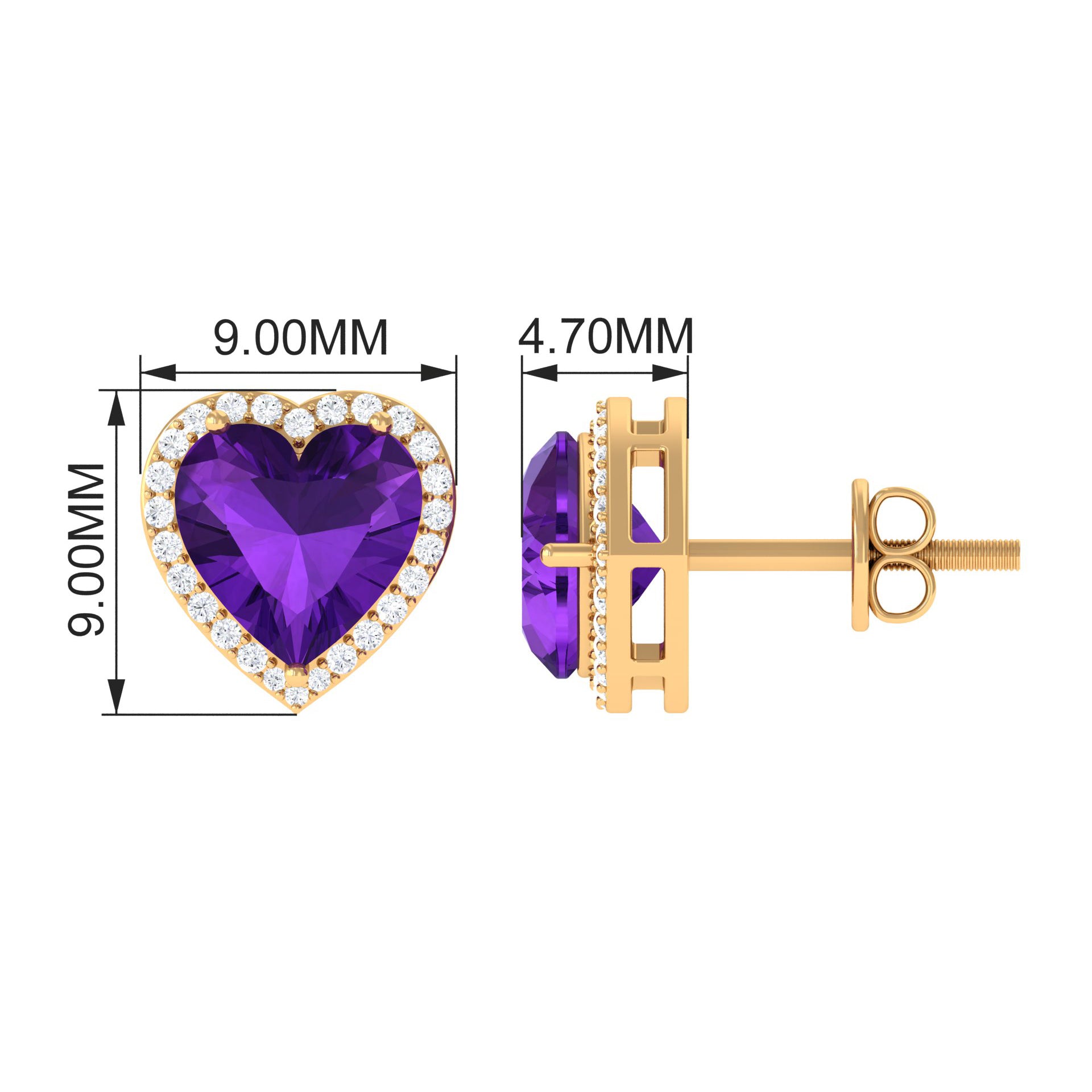 3 CT Heart Shape Amethyst and Diamond Halo Stud Earrings Amethyst - ( AAA ) - Quality - Rosec Jewels