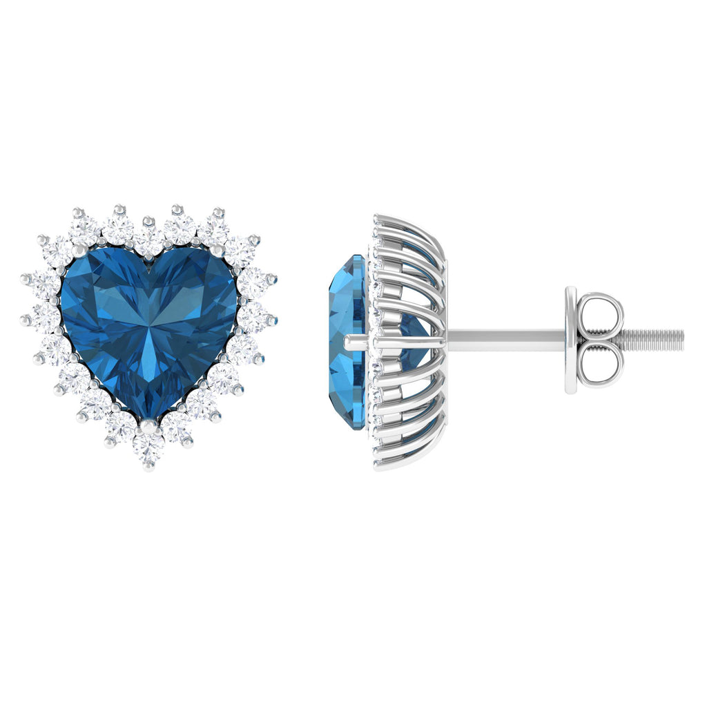 Heart Shape London Blue Topaz and Diamond Statement Stud Earrings London Blue Topaz - ( AAA ) - Quality - Rosec Jewels