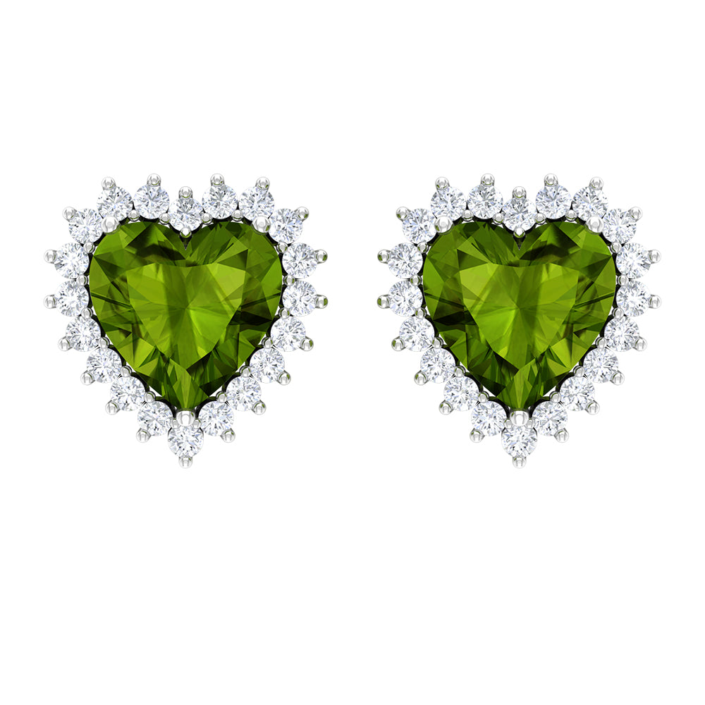 3.50 CT Heart Shaped Peridot and Moissanite Statement Stud Earrings Peridot - ( AAA ) - Quality - Rosec Jewels