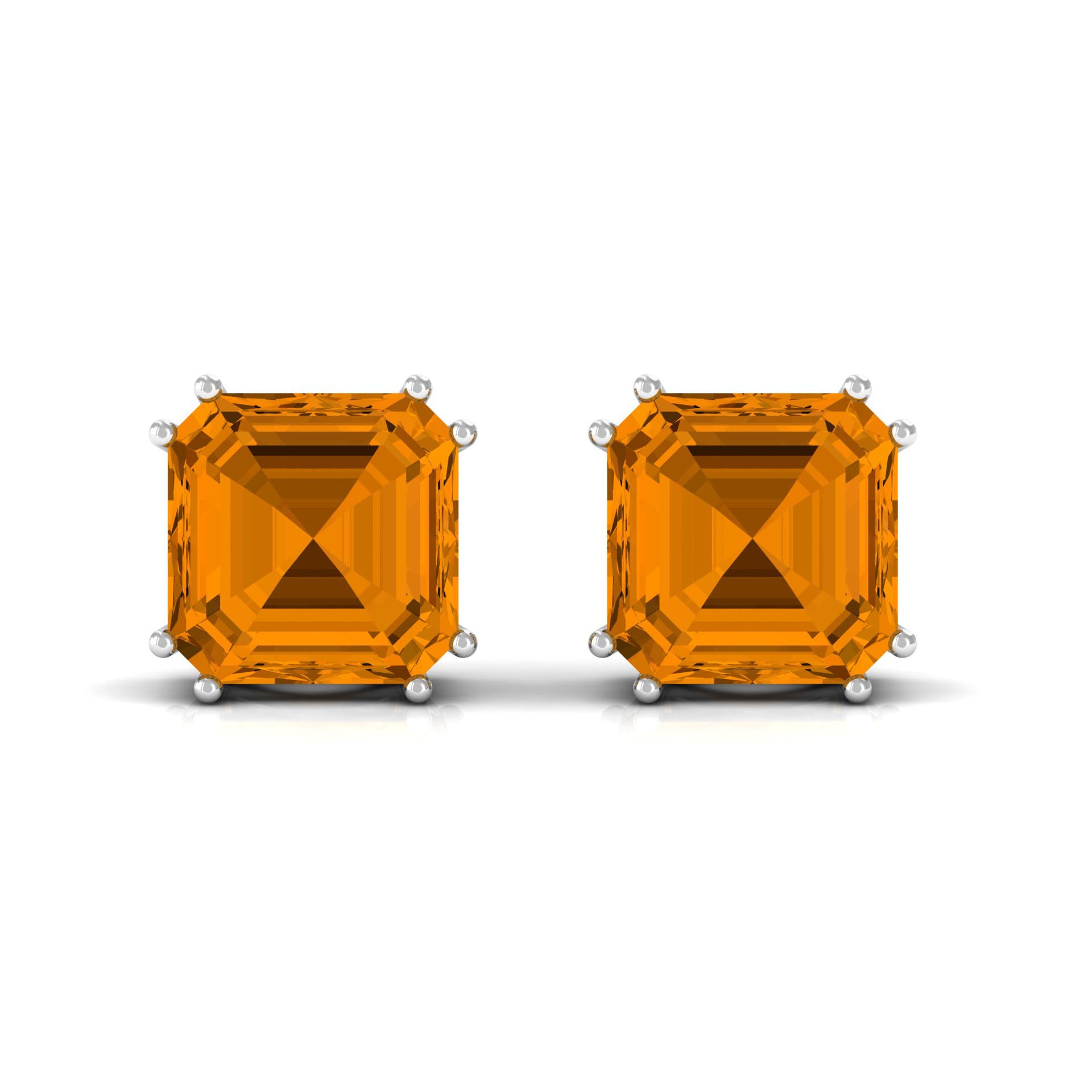 6.25 CT Asscher Cut Citrine Solitaire Stud Earrings in Gold Citrine - ( AAA ) - Quality - Rosec Jewels