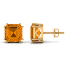 6.25 CT Asscher Cut Citrine Solitaire Stud Earrings in Gold Citrine - ( AAA ) - Quality - Rosec Jewels