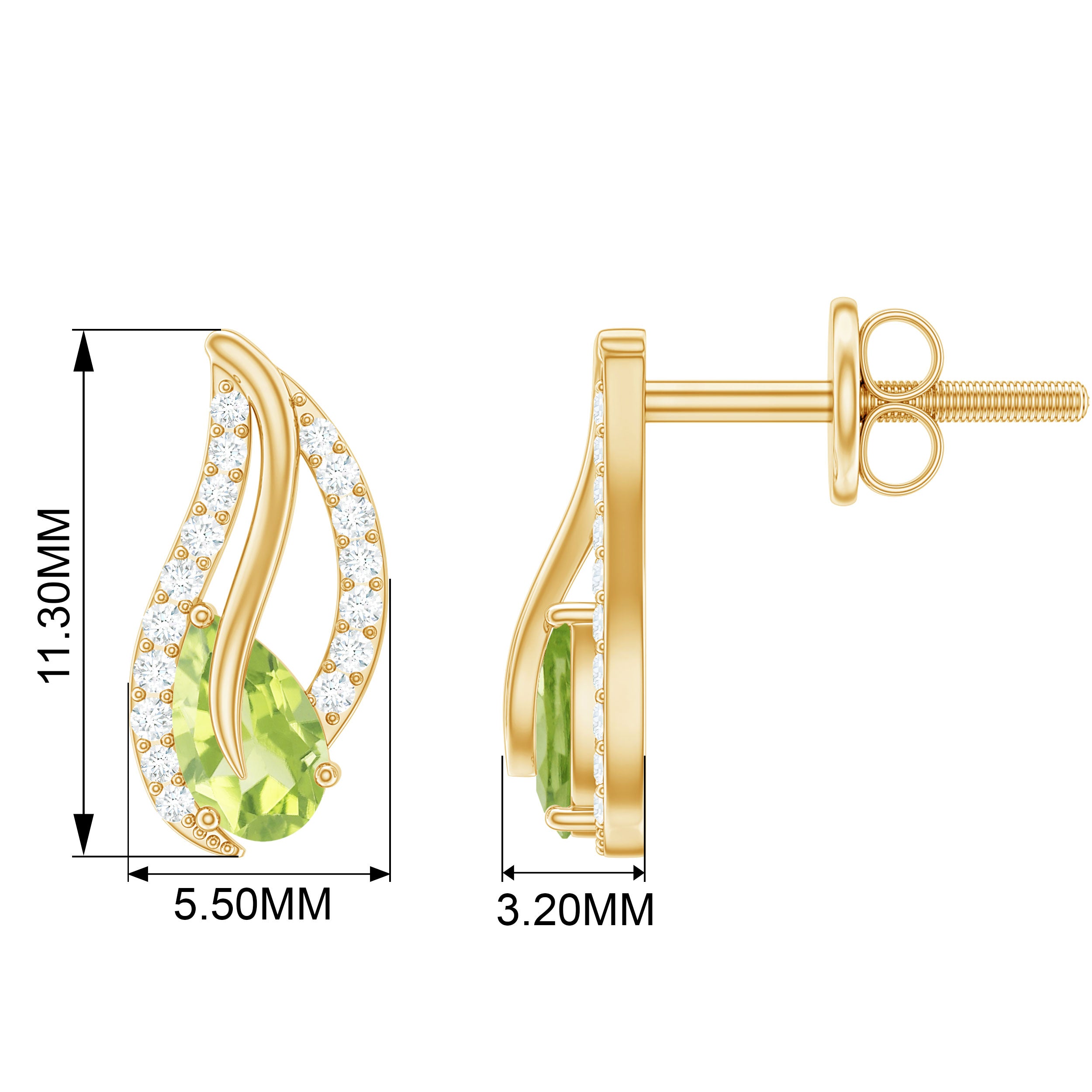 1/2 CT Pear Shape Peridot and Diamond Leaf Stud Earrings Peridot - ( AAA ) - Quality - Rosec Jewels