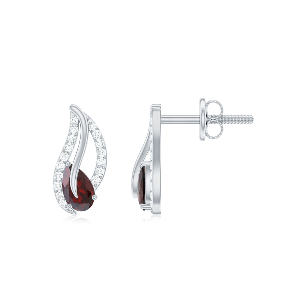 3/4 CT Pear Shape Garnet and Diamond Leaf Stud Earrings Garnet - ( AAA ) - Quality - Rosec Jewels
