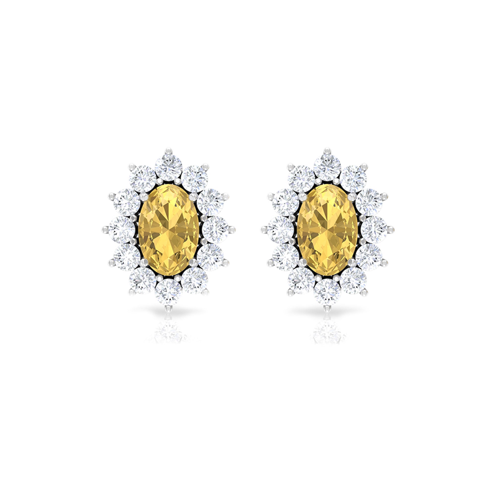 1.75 CT Oval Cut Citrine and Moissanite Sunburst Stud Earrings Citrine - ( AAA ) - Quality - Rosec Jewels