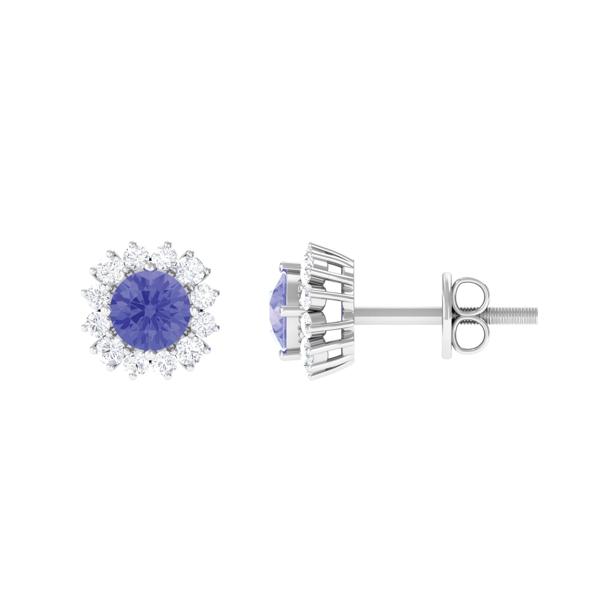 1 CT Classic Blue Tanzanite and Diamond Halo Stud Earrings Tanzanite - ( AAA ) - Quality - Rosec Jewels
