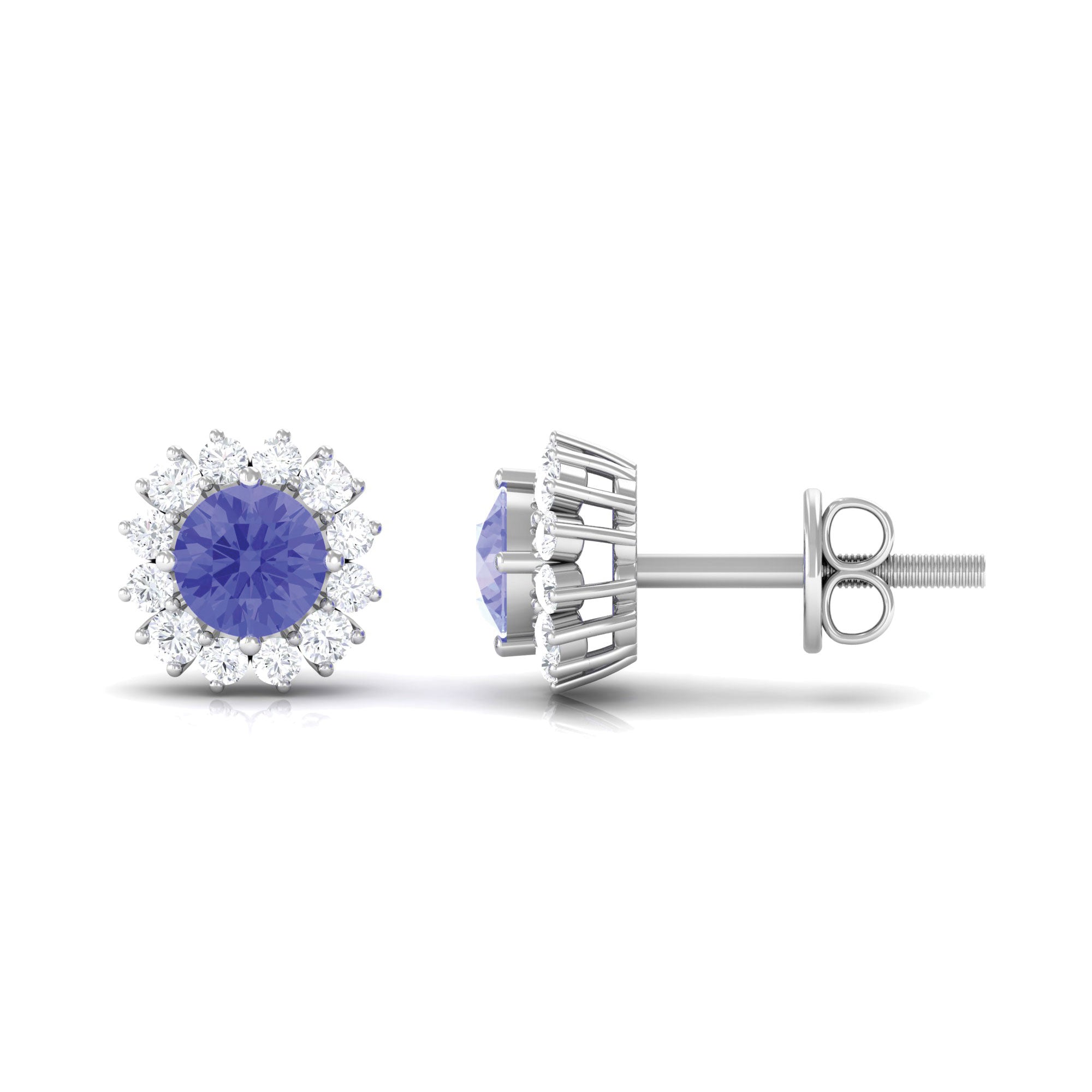 1 CT Classic Blue Tanzanite and Diamond Halo Stud Earrings Tanzanite - ( AAA ) - Quality - Rosec Jewels