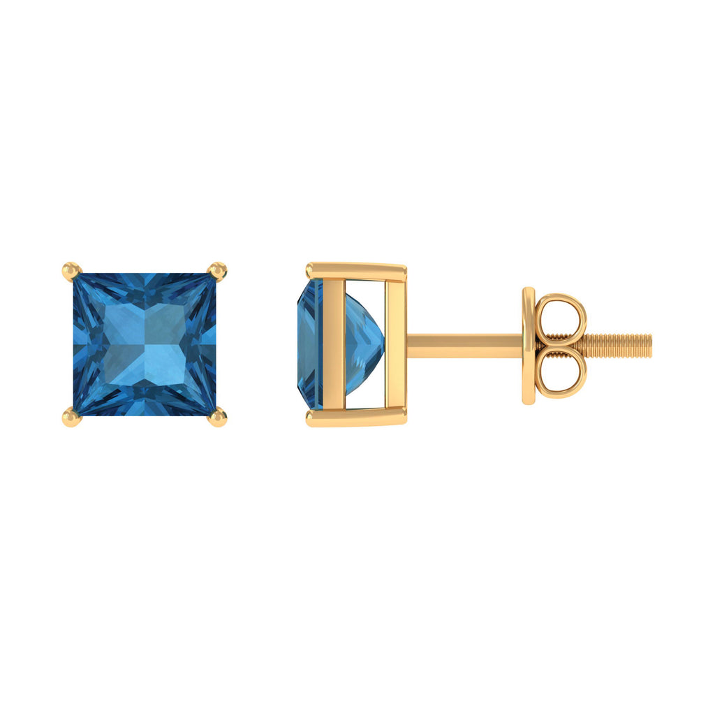 Solitaire Princess Cut Stud Earrings with London Blue Topaz London Blue Topaz - ( AAA ) - Quality - Rosec Jewels