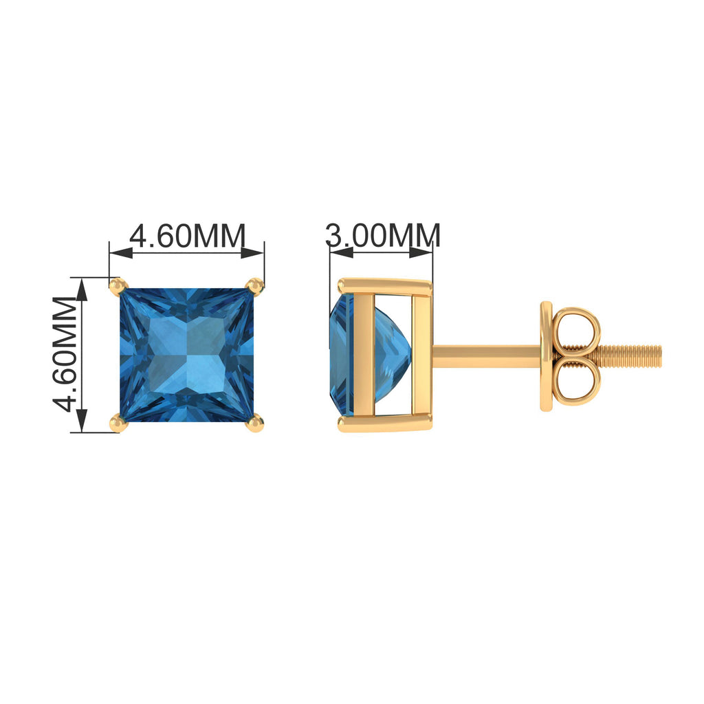 Solitaire Princess Cut Stud Earrings with London Blue Topaz London Blue Topaz - ( AAA ) - Quality - Rosec Jewels
