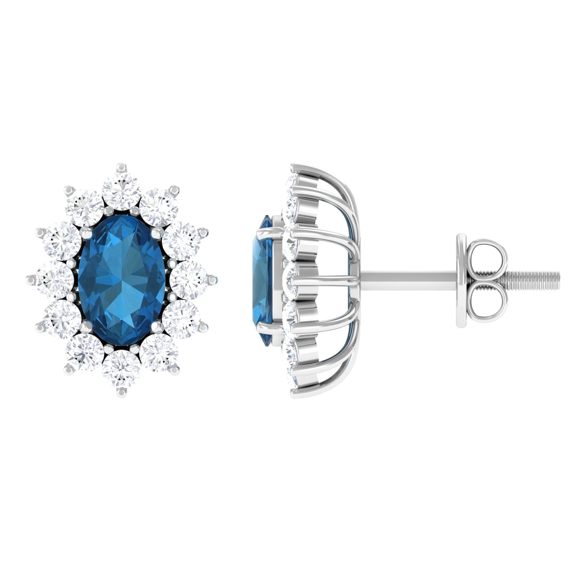 1.75 CT Oval Cut London Blue Topaz and Diamond Starburst Stud Earrings London Blue Topaz - ( AAA ) - Quality - Rosec Jewels