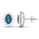 1.75 CT Oval Cut London Blue Topaz and Diamond Starburst Stud Earrings London Blue Topaz - ( AAA ) - Quality - Rosec Jewels