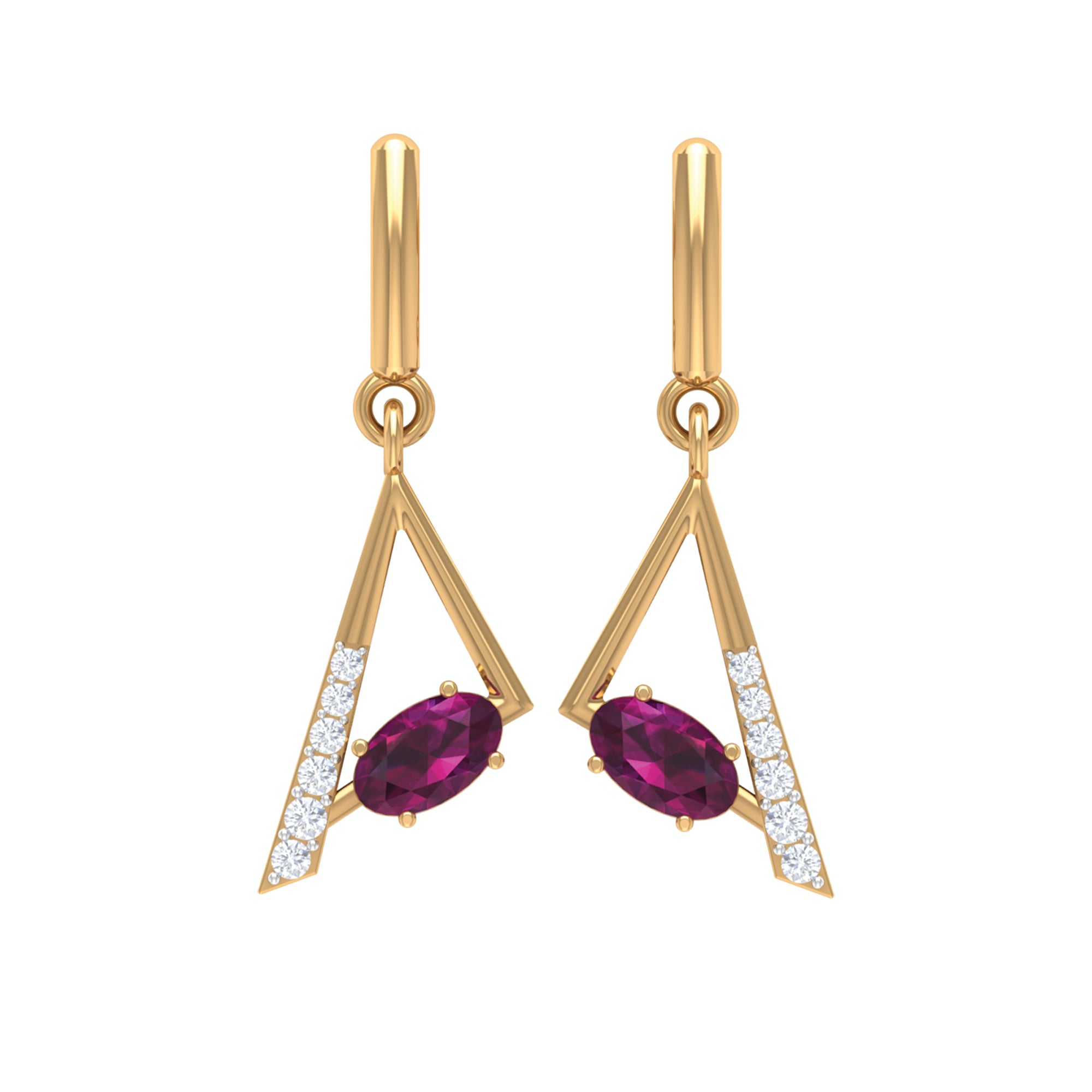 0.75 CT Rhodolite and Diamond Geometric Dangle Earrings Rhodolite - ( AAA ) - Quality - Rosec Jewels