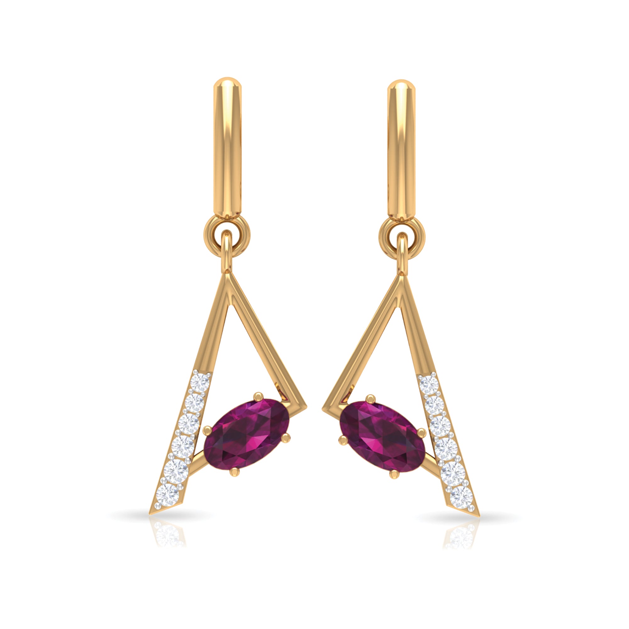 0.75 CT Rhodolite and Diamond Geometric Dangle Earrings Rhodolite - ( AAA ) - Quality - Rosec Jewels