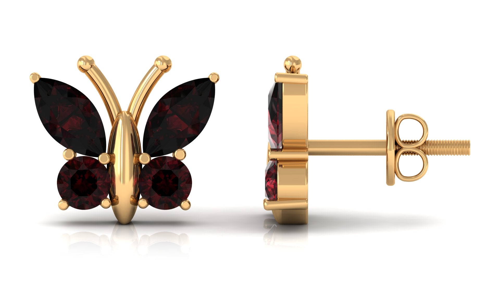 Real Garnet Butterfly Stud Earrings Garnet - ( AAA ) - Quality - Rosec Jewels
