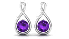 Solitaire Teardrop Stud Earrings with Round Cut Amethyst Amethyst - ( AAA ) - Quality - Rosec Jewels