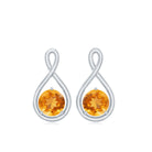 Solitaire Teardrop Stud Earrings with Round Citrine Citrine - ( AAA ) - Quality - Rosec Jewels