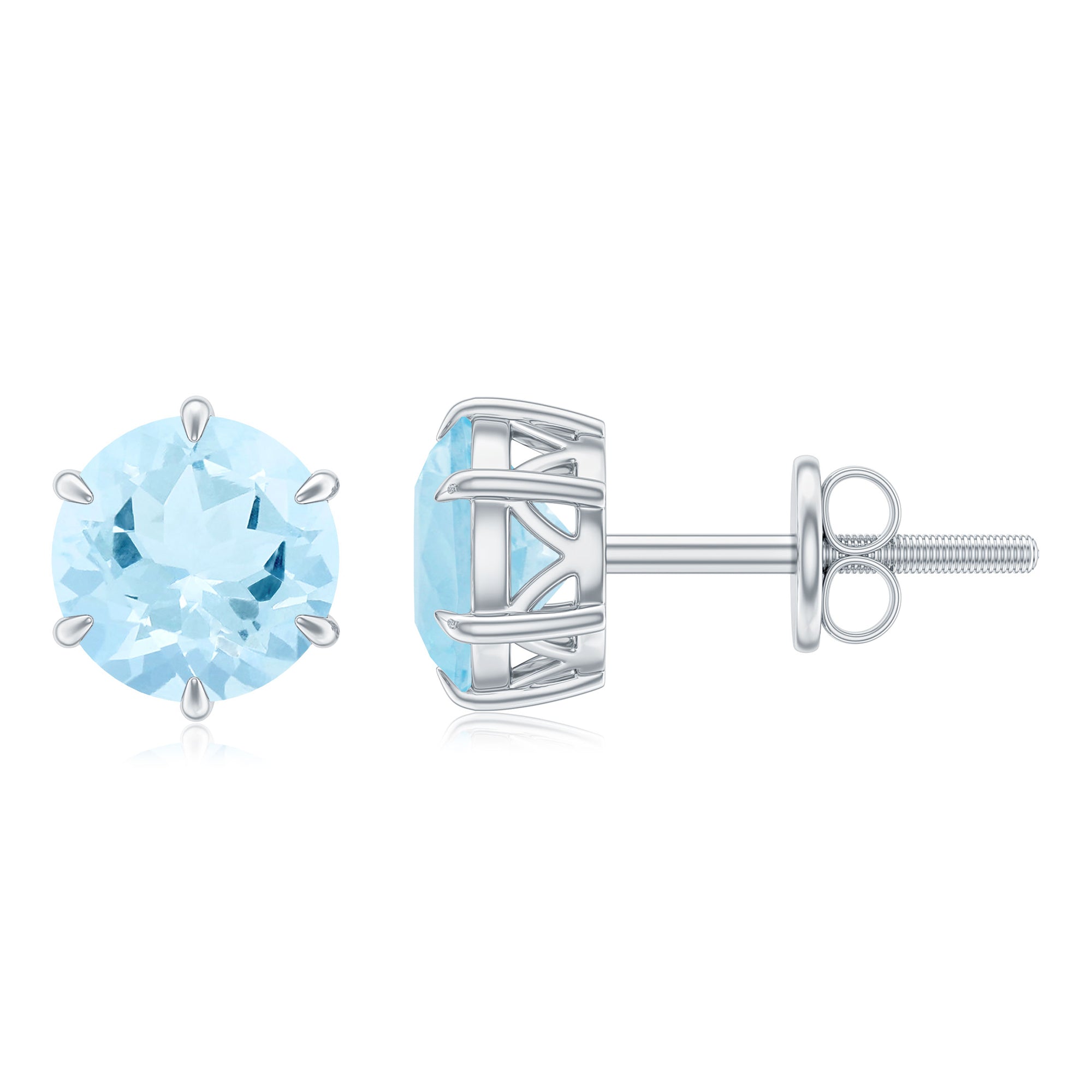 Six Claw Prong Set Aquamarine Solitaire Stud Earring Aquamarine - ( AAA ) - Quality - Rosec Jewels