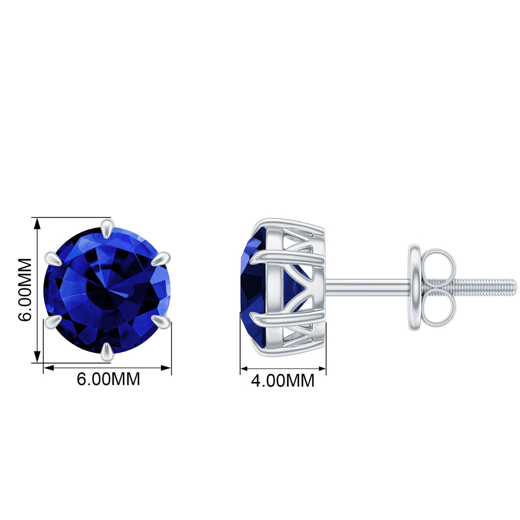 2 CT Lab Created Blue Sapphire Solitaire Stud Earrings Lab Created Blue Sapphire - ( AAAA ) - Quality - Rosec Jewels