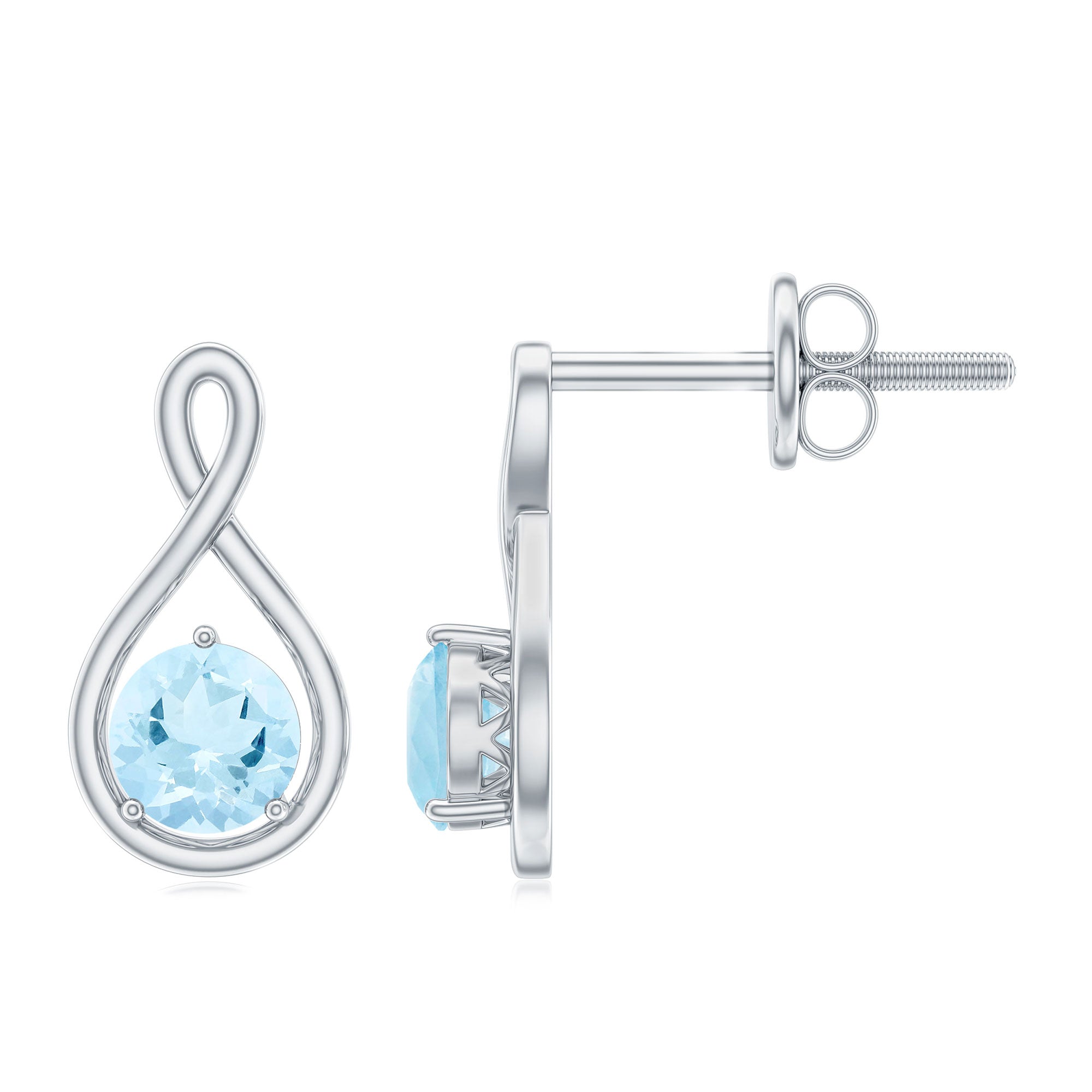 Solitaire Teardrop Stud Earrings with Round Aquamarine Aquamarine - ( AAA ) - Quality - Rosec Jewels