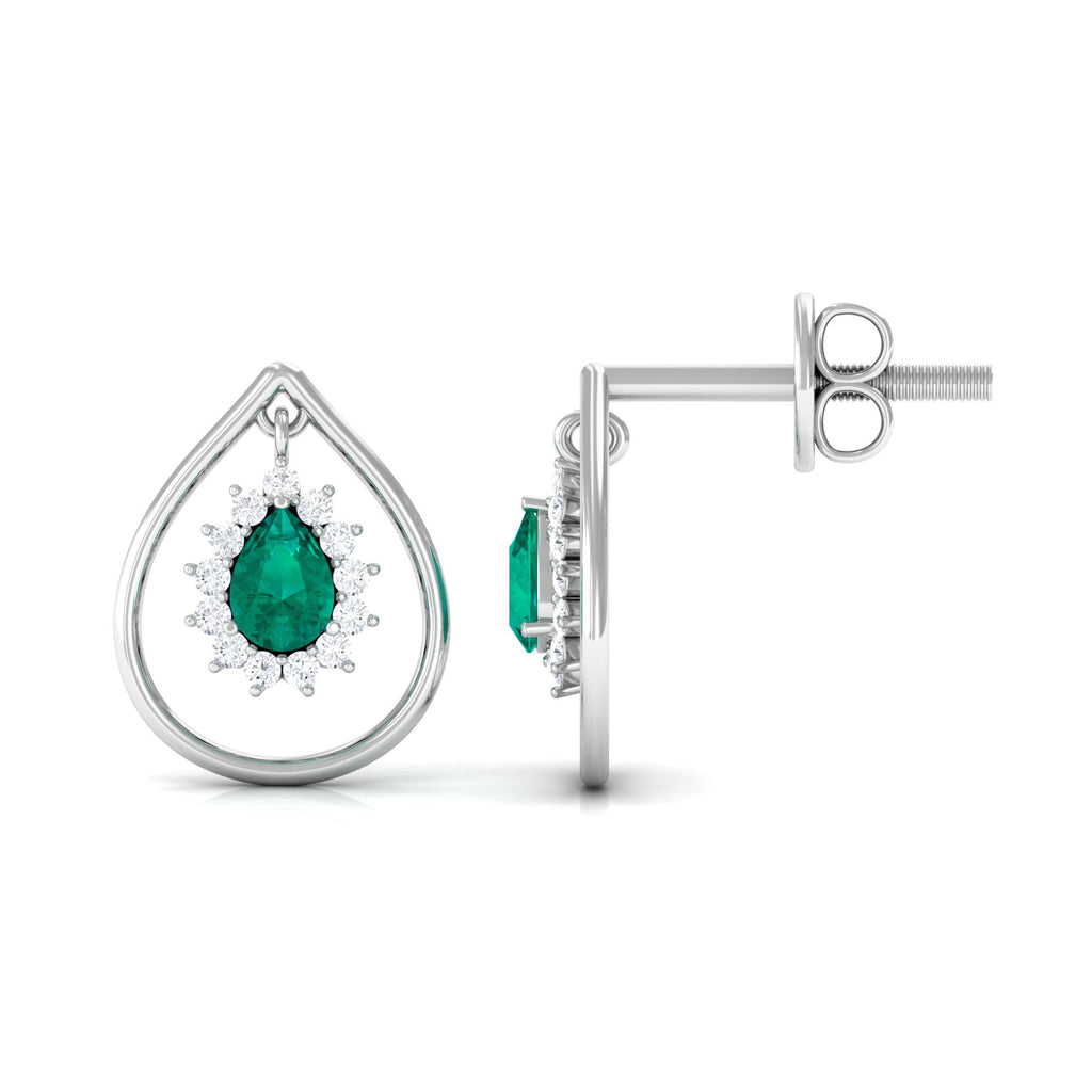 Minimal Emerald and Diamond Teardrop Earrings Emerald - ( AAA ) - Quality - Rosec Jewels