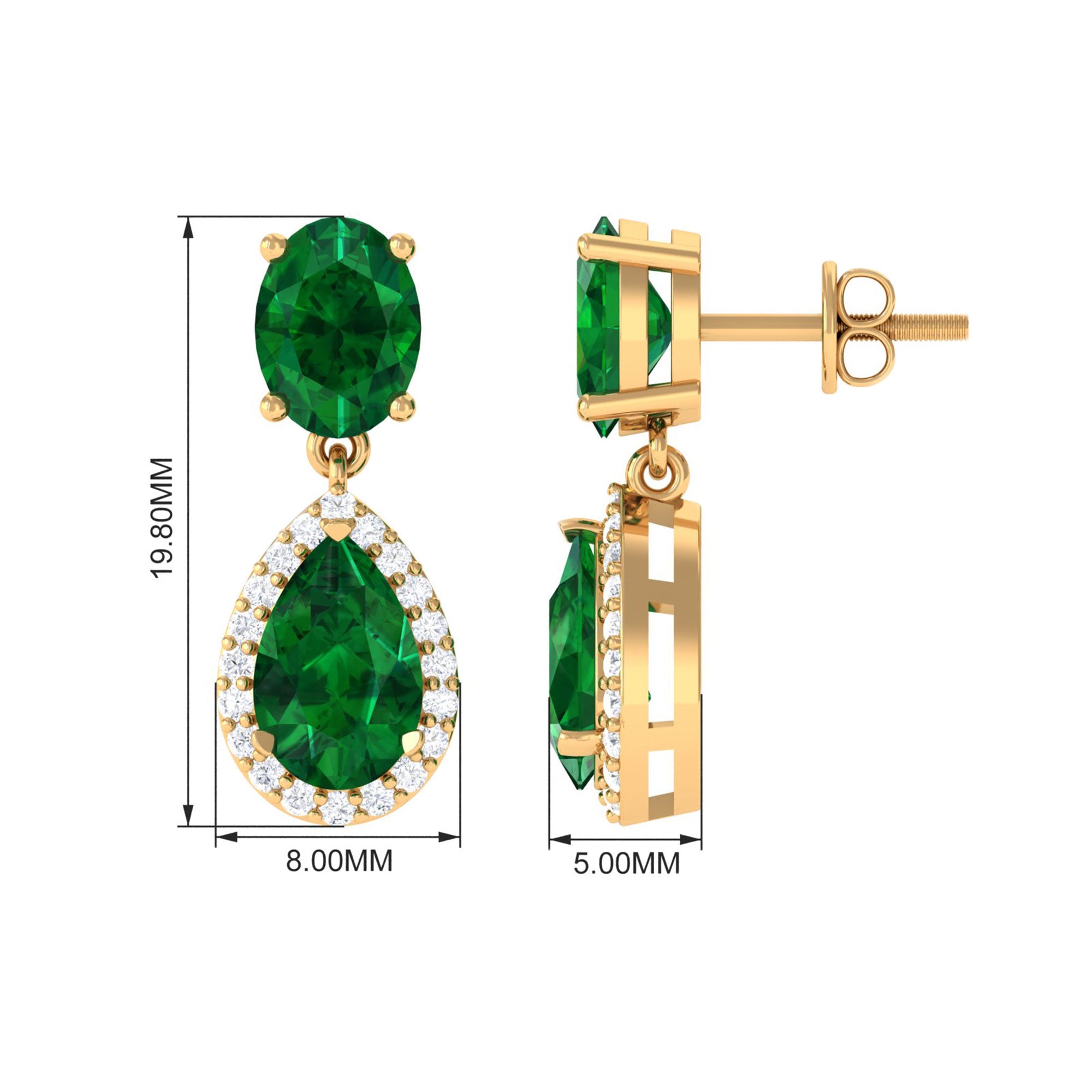 4.25 CT Created Emerald and Diamond Dangle Drop Earrings with Screw Back Lab Created Emerald - ( AAAA ) - Quality - Rosec Jewels