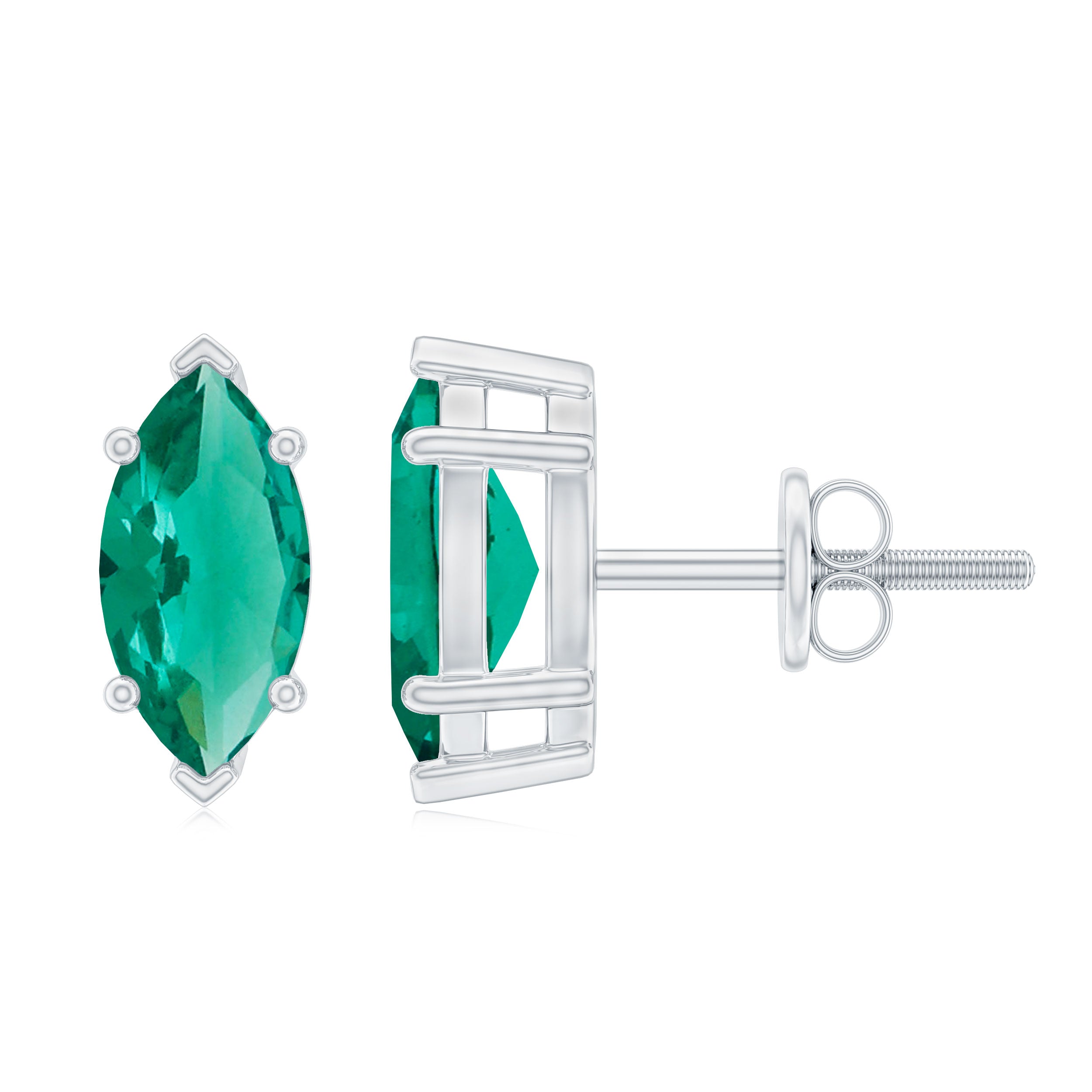 Simple Marquise Solitaire Stud Earrings with Created Emerald Lab Created Emerald - ( AAAA ) - Quality - Rosec Jewels