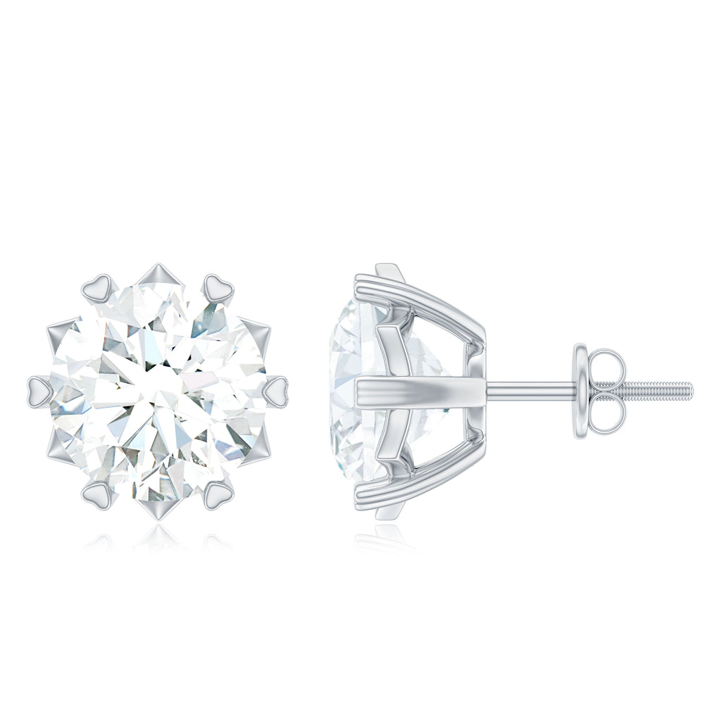 Round Moissanite Solitaire Stud Earrings in Decorative Setting Moissanite - ( D-VS1 ) - Color and Clarity - Rosec Jewels