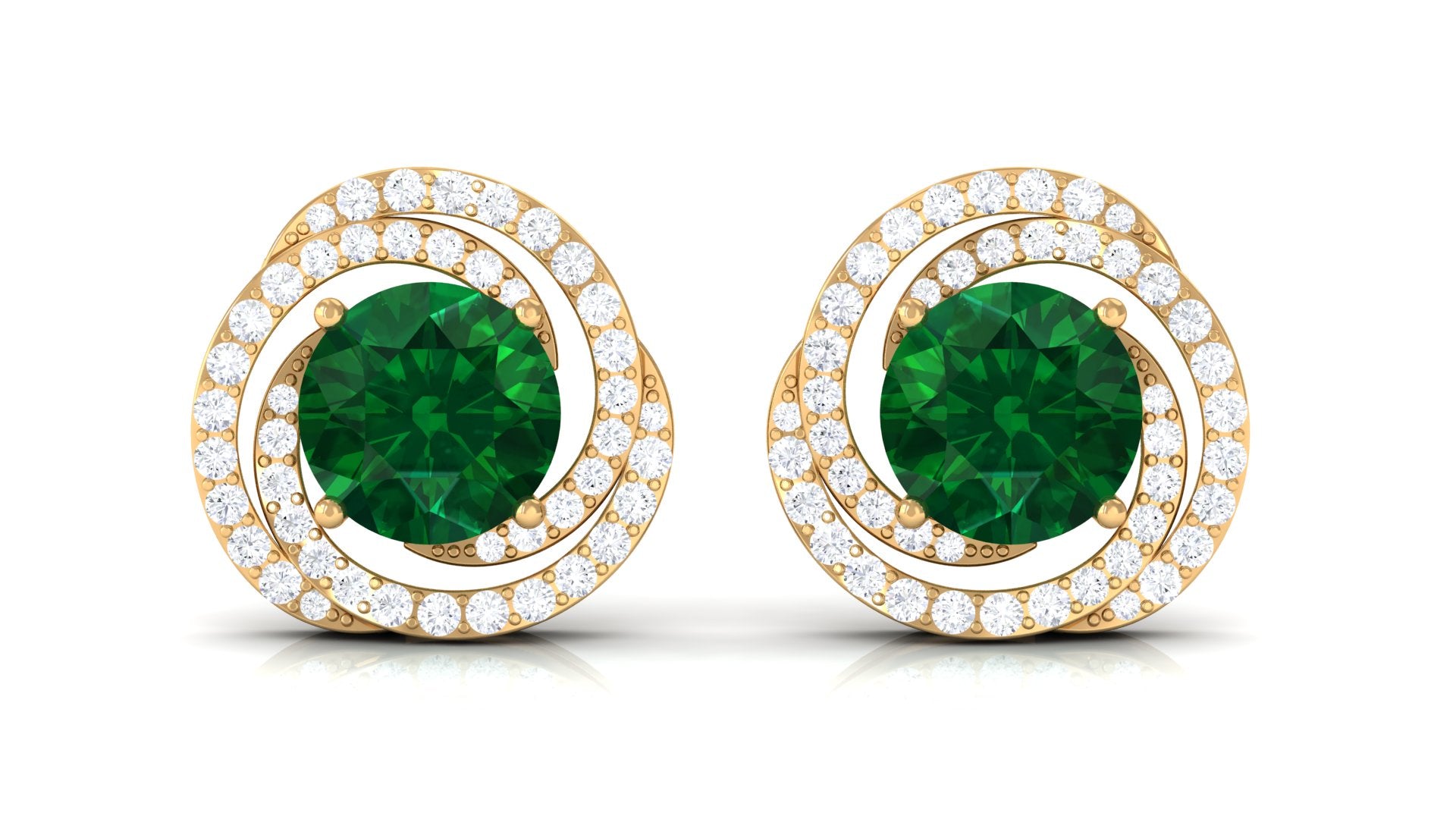 Created Emerald Swirl Stud Earrings with Diamond Lab Created Emerald - ( AAAA ) - Quality - Rosec Jewels
