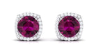 Round Shape Rhodolite and Diamond Halo Stud Earrings Rhodolite - ( AAA ) - Quality - Rosec Jewels