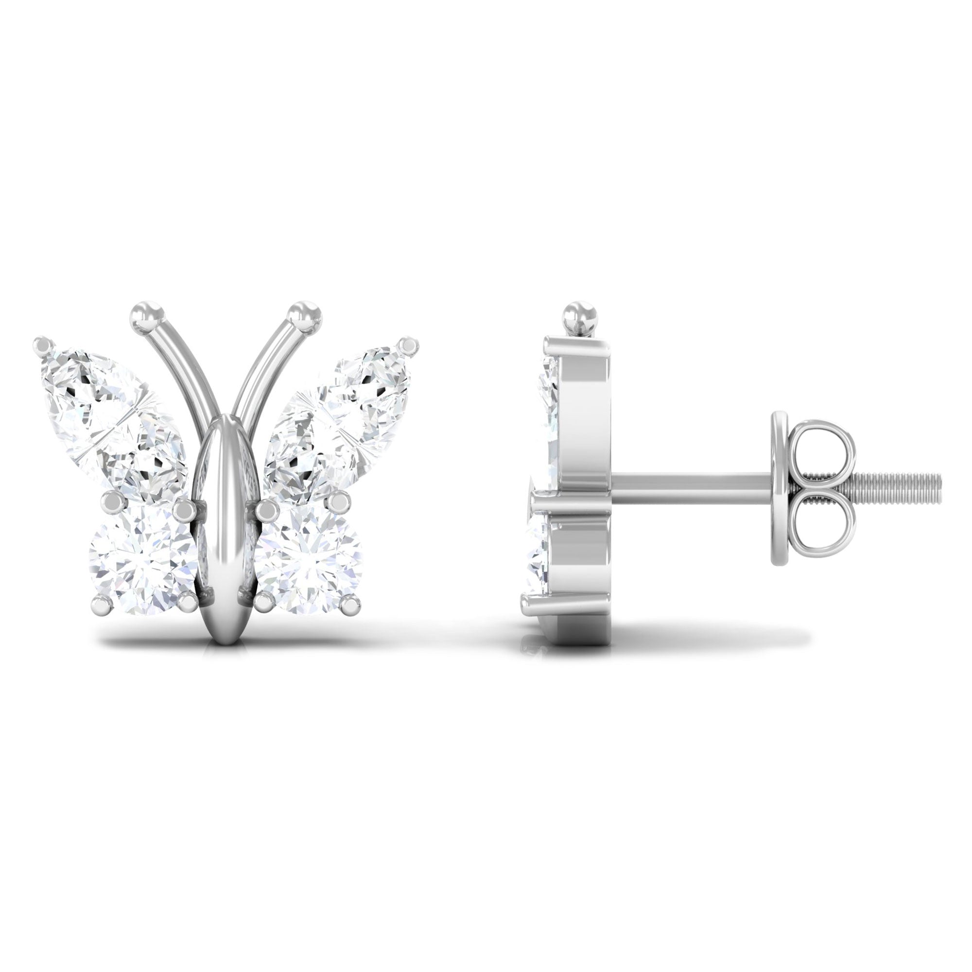 1.5 CT Cubic Zirconia Butterfly Stud Earrings Zircon - ( AAAA ) - Quality - Rosec Jewels