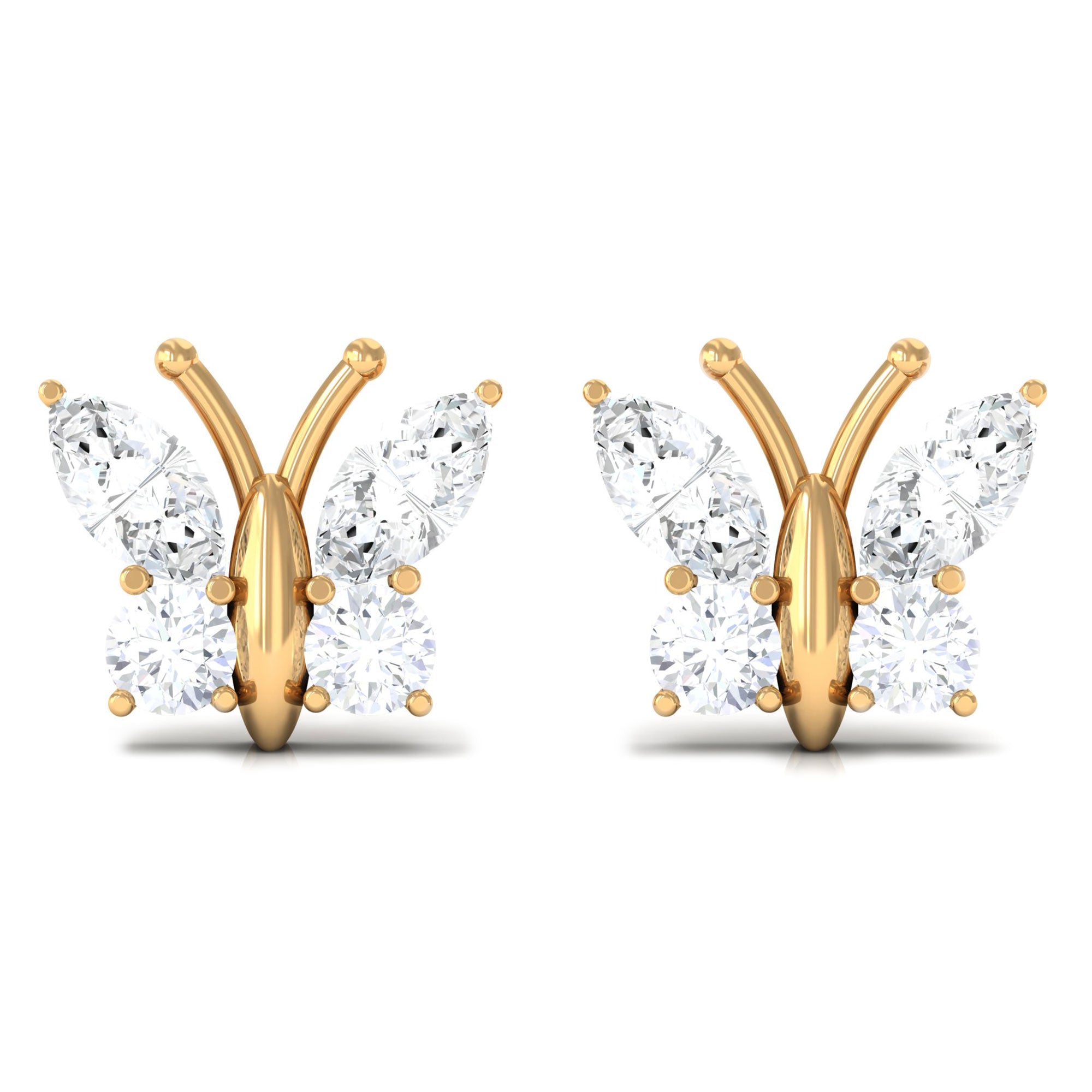 1.5 CT Cubic Zirconia Butterfly Stud Earrings Zircon - ( AAAA ) - Quality - Rosec Jewels
