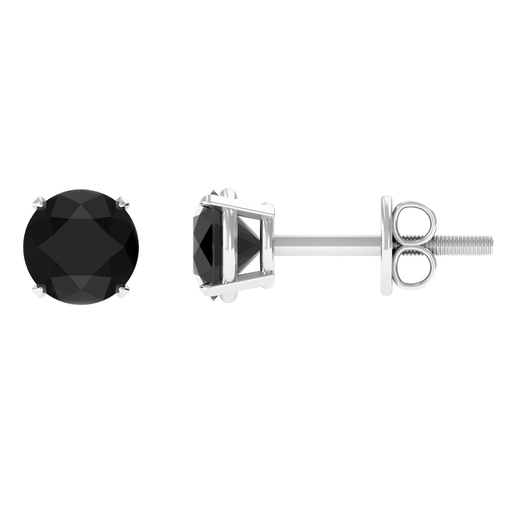 5 MM Round Black Onyx Solitaire Stud Earrings in Claw Setting Black Onyx - ( AAA ) - Quality - Rosec Jewels UK