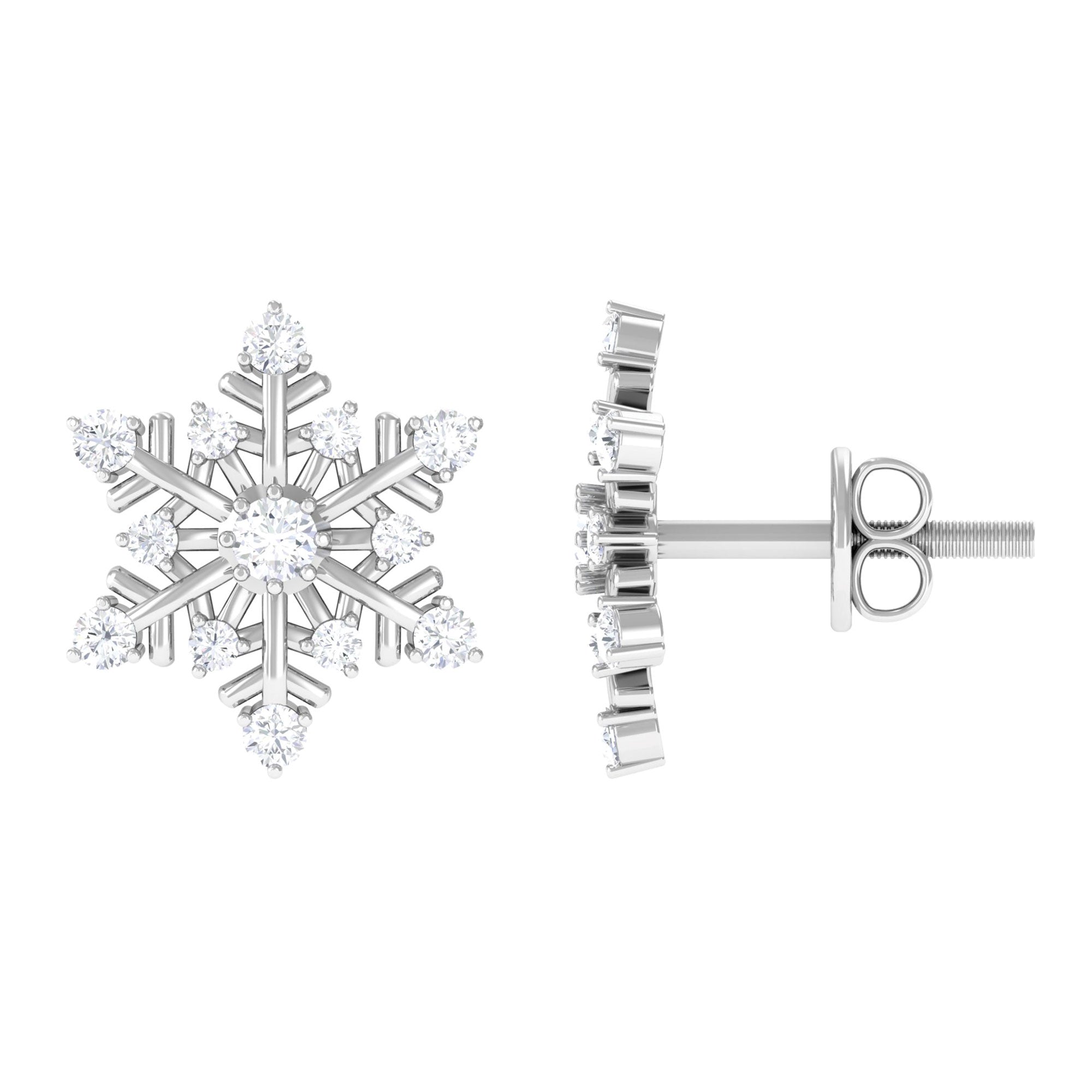 Gold Snowflake Stud Earrings with Certified Moissanite Moissanite - ( D-VS1 ) - Color and Clarity - Rosec Jewels