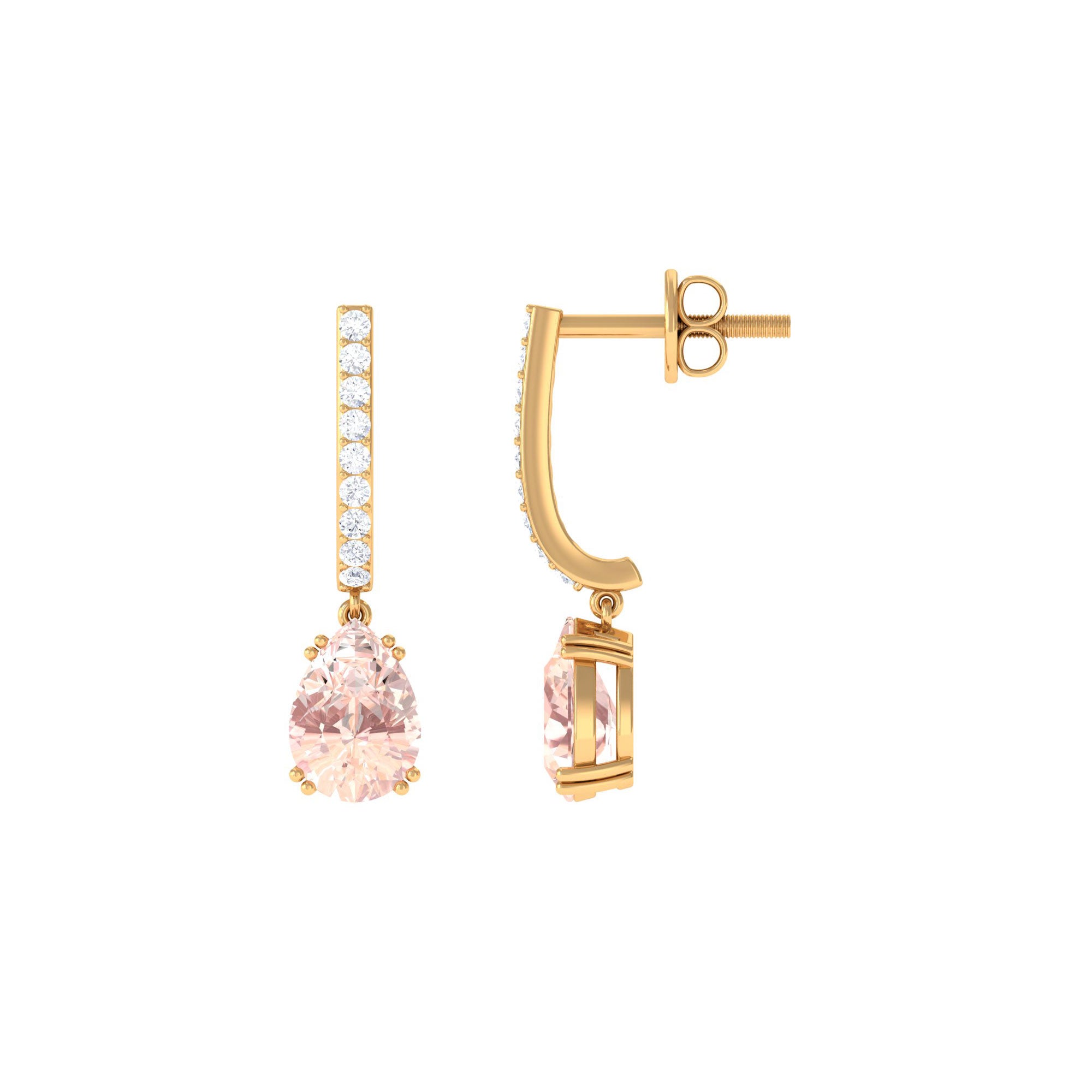 1.50 CT Classic Morganite and Diamond J Hoop Drop Earrings Morganite - ( AAA ) - Quality - Rosec Jewels
