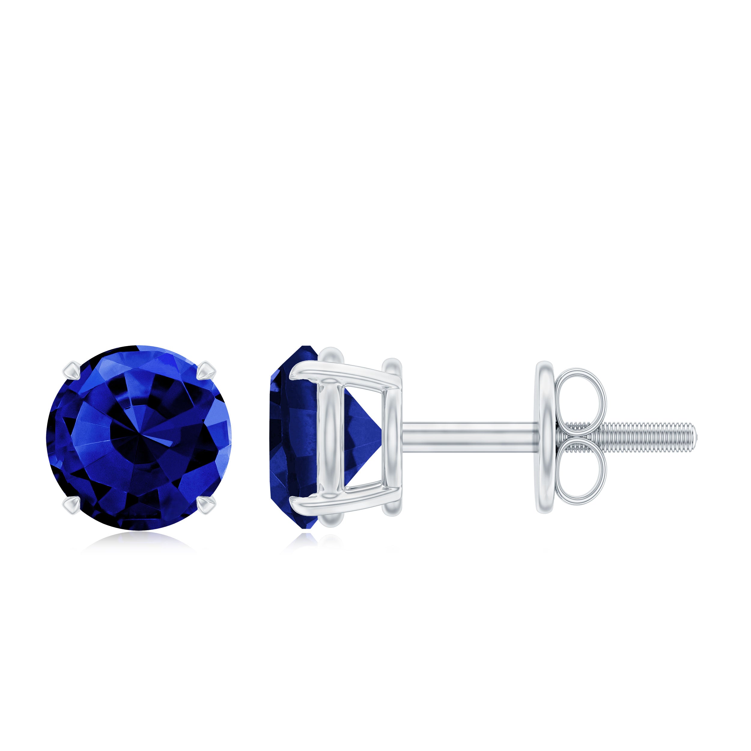 Stud Earring with Claw Set Created Blue Sapphire Lab Created Blue Sapphire - ( AAAA ) - Quality - Rosec Jewels