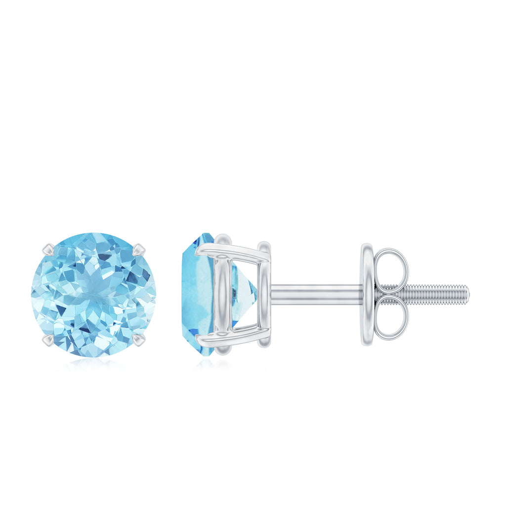 1 CT Claw Set Solitaire Aquamarine Round Stud Earrings
