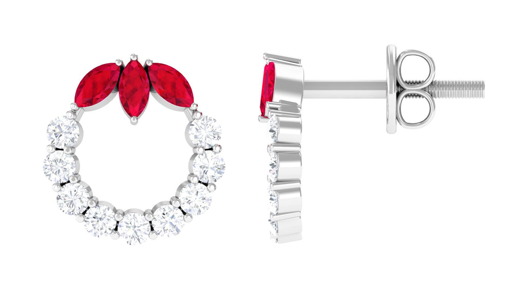 Marquise Cut Created Ruby and Moissanite Eternity Stud Earrings