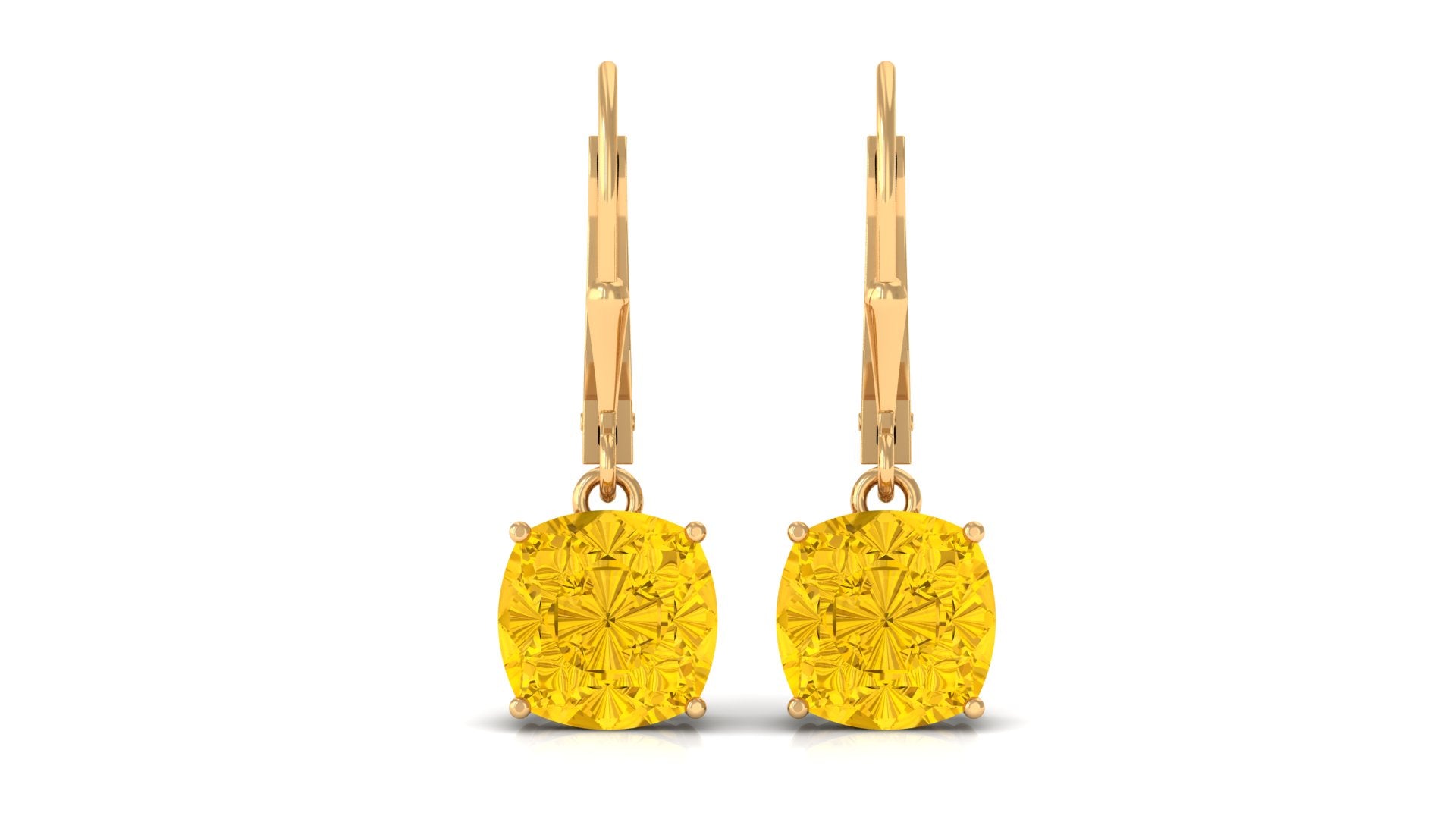 Cushion Cut Created Yellow Sapphire Solitaire Drop Earrings with Lever Back Lab Created Yellow Sapphire - ( AAAA ) - Quality - Rosec Jewels