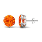 6 Claw Set Round Created Orange Sapphire Solitaire Stud Earrings Lab Created Orange Sapphire - ( AAAA ) - Quality - Rosec Jewels